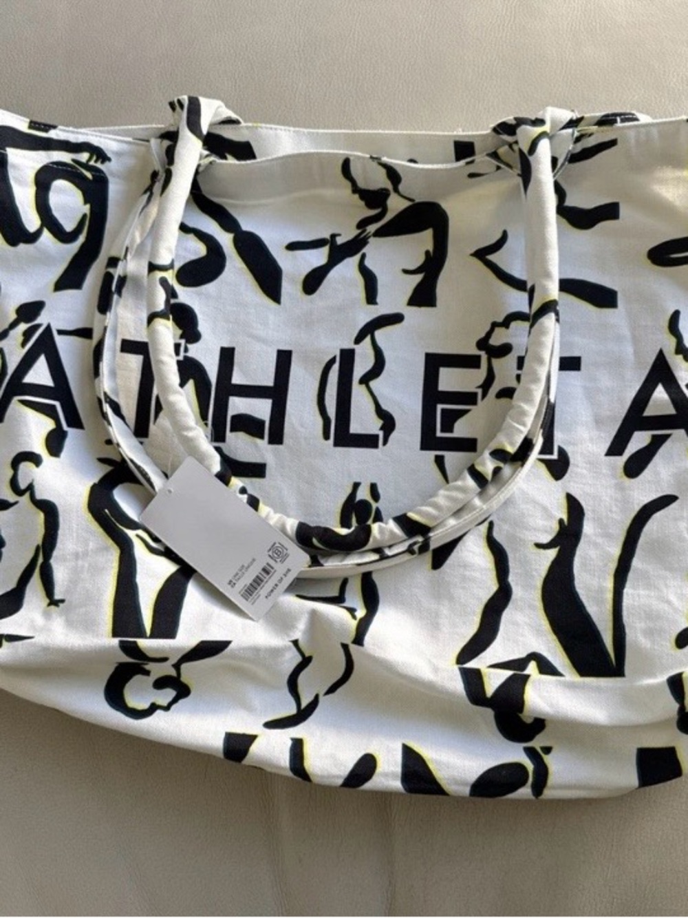 Athleta White Canvas Tote with Black and Yellow Abstract Print